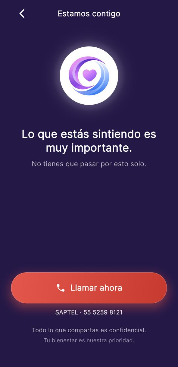 Pantalla de ayuda urgente con línea SAPTEL